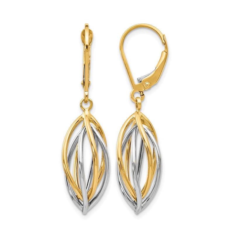 14K Two-Tone Polished Leverback Earrings