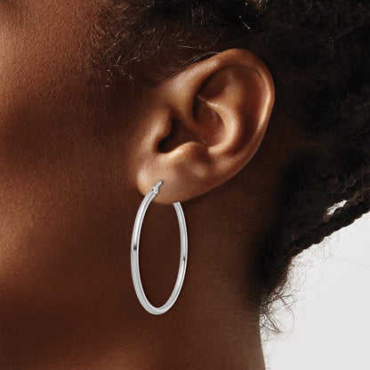 14K White Gold 2X35mm Hoop Earrings