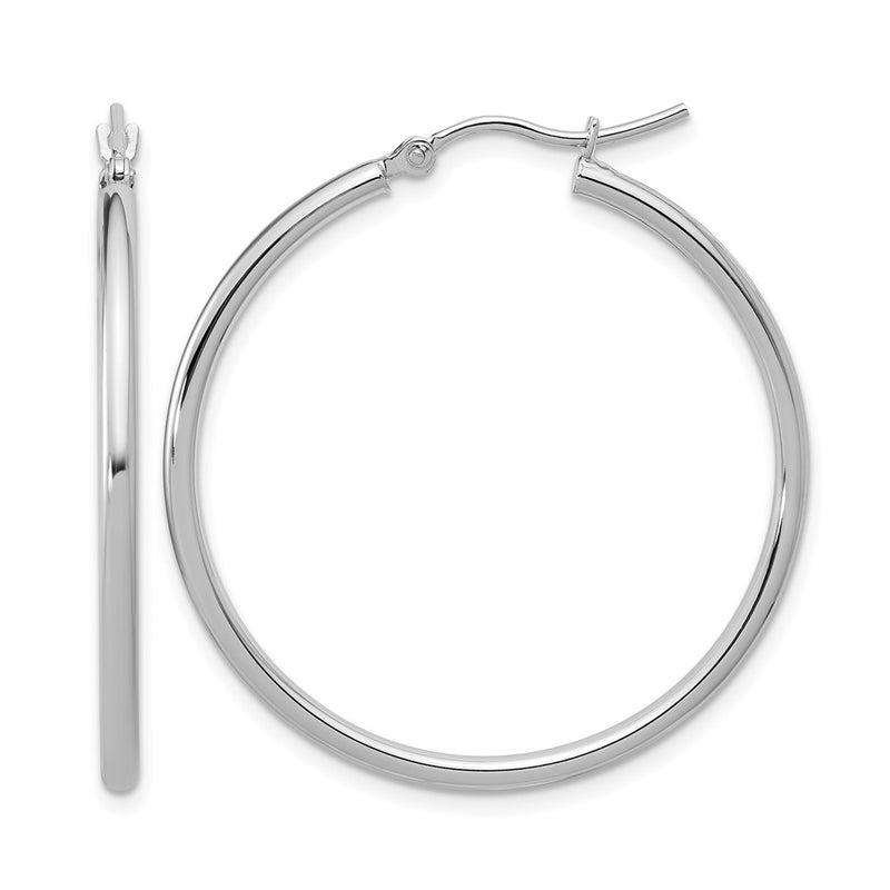 14K White Gold 2X35mm Hoop Earrings
