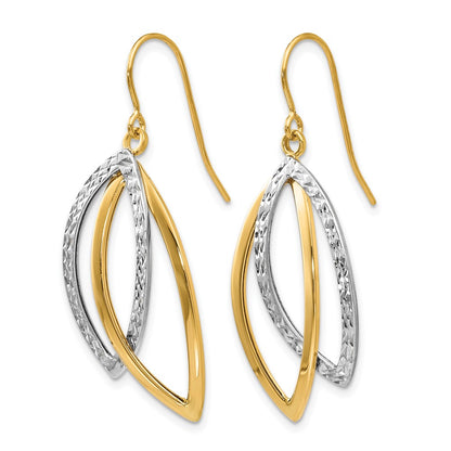 14K Two-Tone Polished And Textured Shepherd Hook Earrings