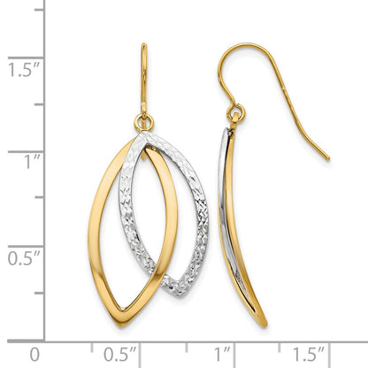 14K Two-Tone Polished And Textured Shepherd Hook Earrings