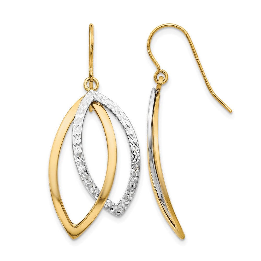 14K Two-Tone Polished And Textured Shepherd Hook Earrings