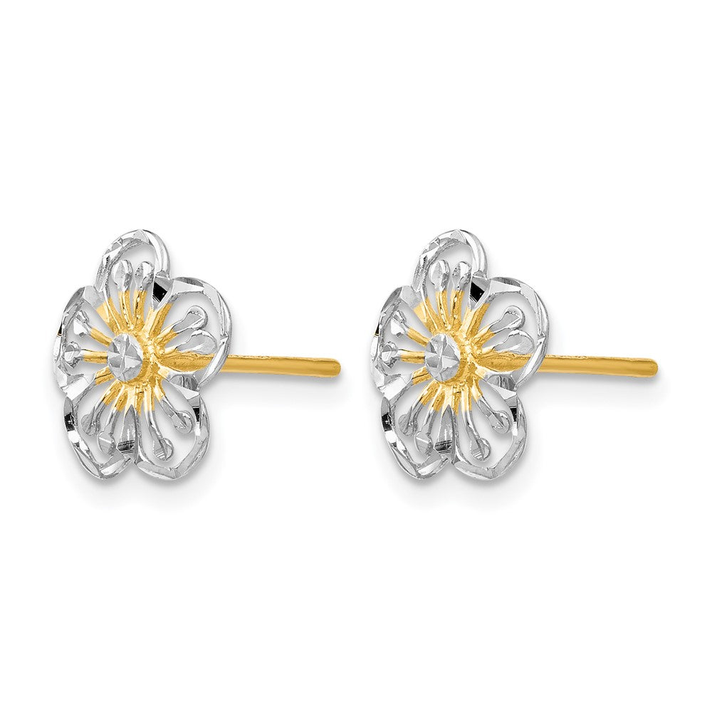 14K Yellow & Rhodium W/White Polished And D/C Post Earrings