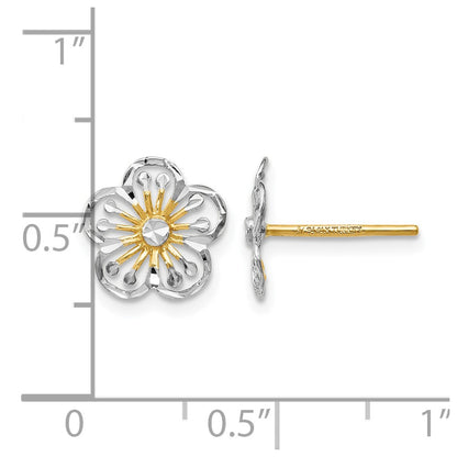 14K Yellow & Rhodium W/White Polished And D/C Post Earrings