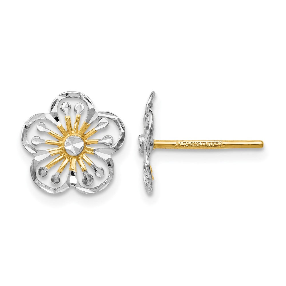 14K Yellow & Rhodium W/White Polished And D/C Post Earrings