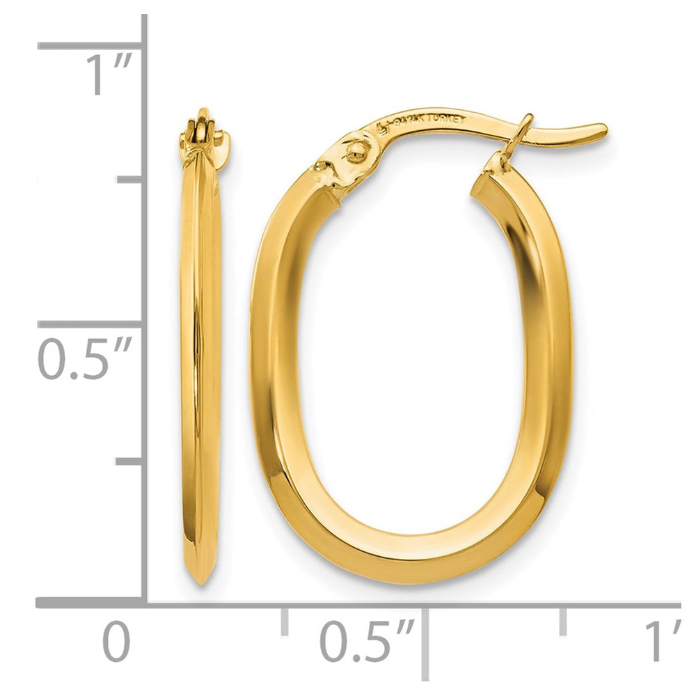 14K Yellow Gold Polished Oval Hinged Hoop Earrings