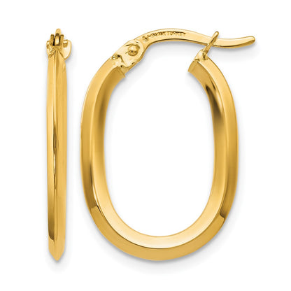 14K Yellow Gold Polished Oval Hinged Hoop Earrings