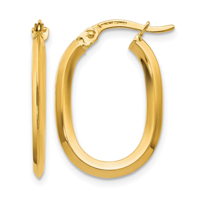 14K Yellow Gold Polished Oval Hinged Hoop Earrings