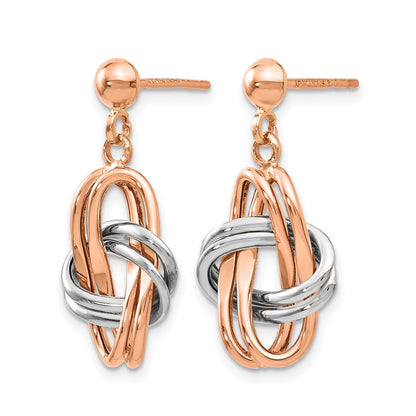 14K Two-Tone Rose And White Polished Post Dangle Earrings