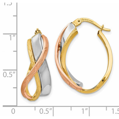 14K Tri-Color Polished And Brushed Fancy Hoop Earrings