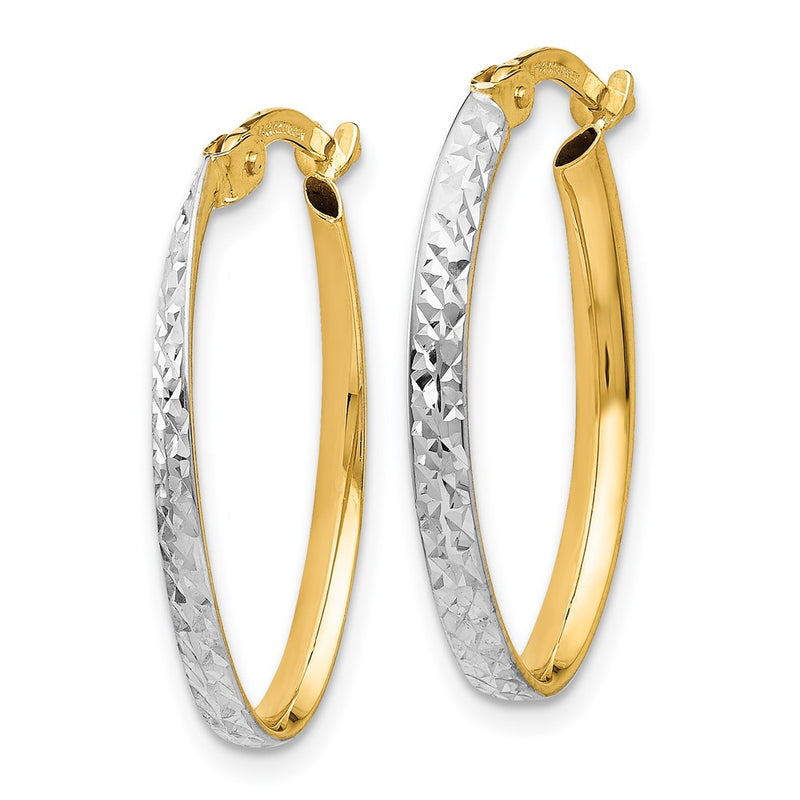14K Yellow & Rhodium W/White D/C Oval Hoop Earrings