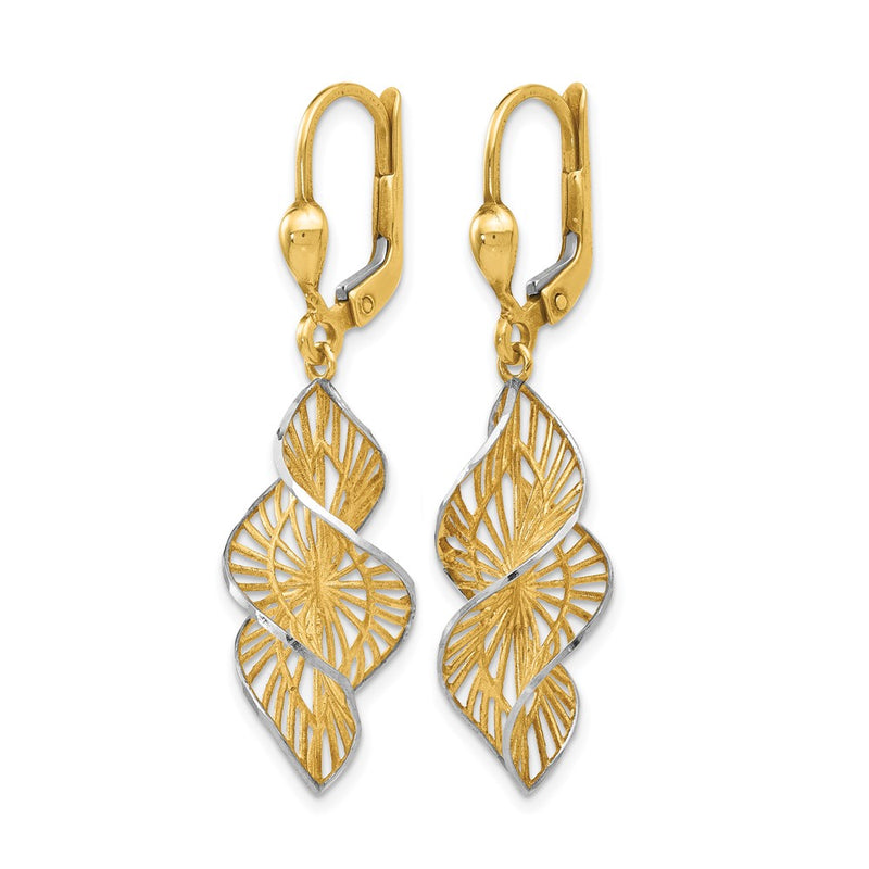 14K Yellow & Rhodium W/White Textured And D/C Leverback Earrings