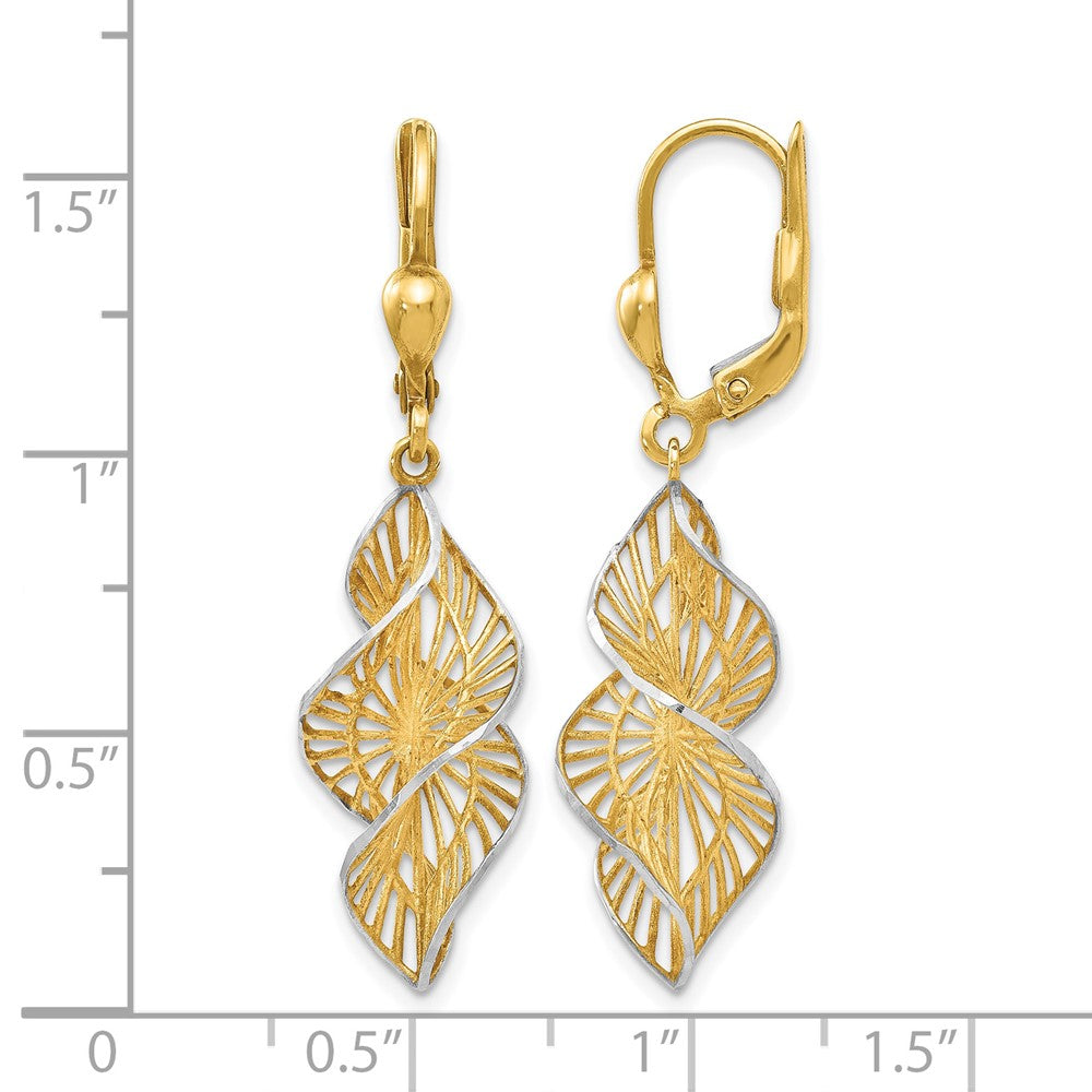 14K Yellow & Rhodium W/White Textured And D/C Leverback Earrings