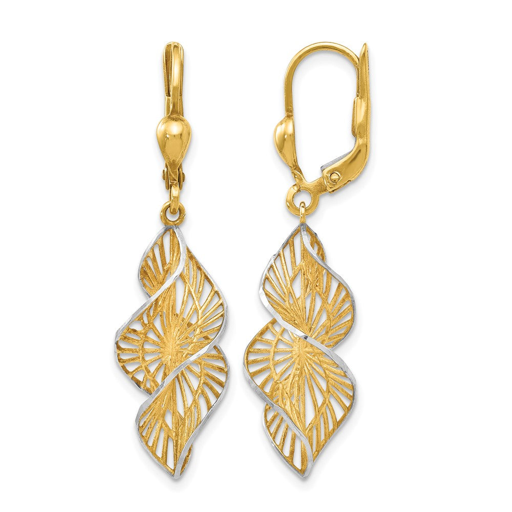 14K Yellow & Rhodium W/White Textured And D/C Leverback Earrings