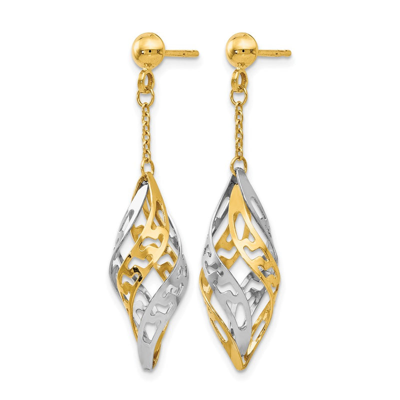 14K Two-Tone Polished Post Dangle Earrings