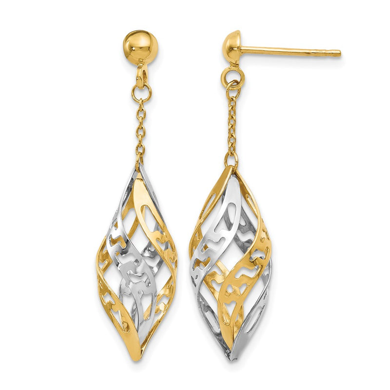 14K Two-Tone Polished Post Dangle Earrings