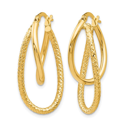 14K White Gold Polished And Textured Hinged Hoop Earrings