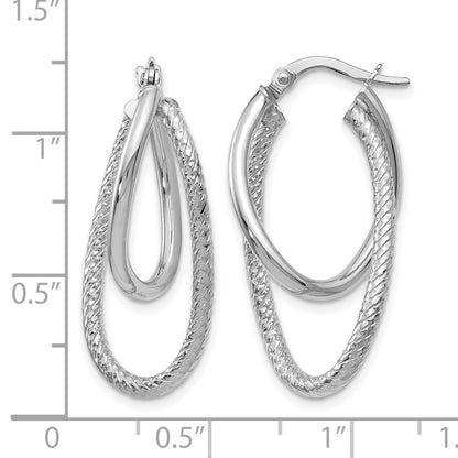 14K White Gold Polished And Textured Hinged Hoop Earrings