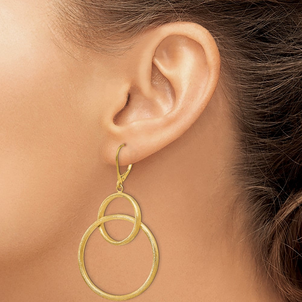 14K Yellow Gold Scratch Finish Round Leverback Earrings