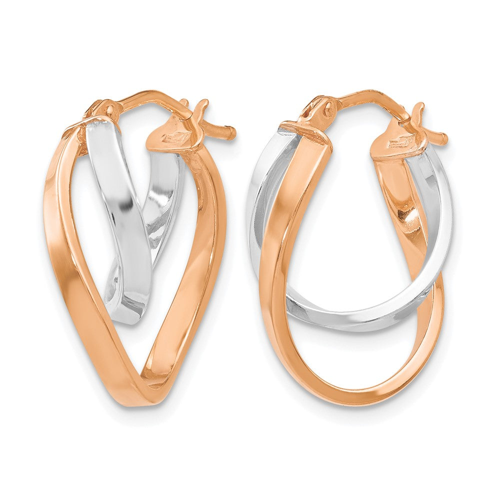 14K Yellow & Rhodium W/Wht/Rose Rh-Plating Polished Hinged Hoop Earrings
