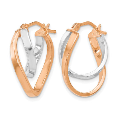 14K Yellow & Rhodium W/Wht/Rose Rh-Plating Polished Hinged Hoop Earrings