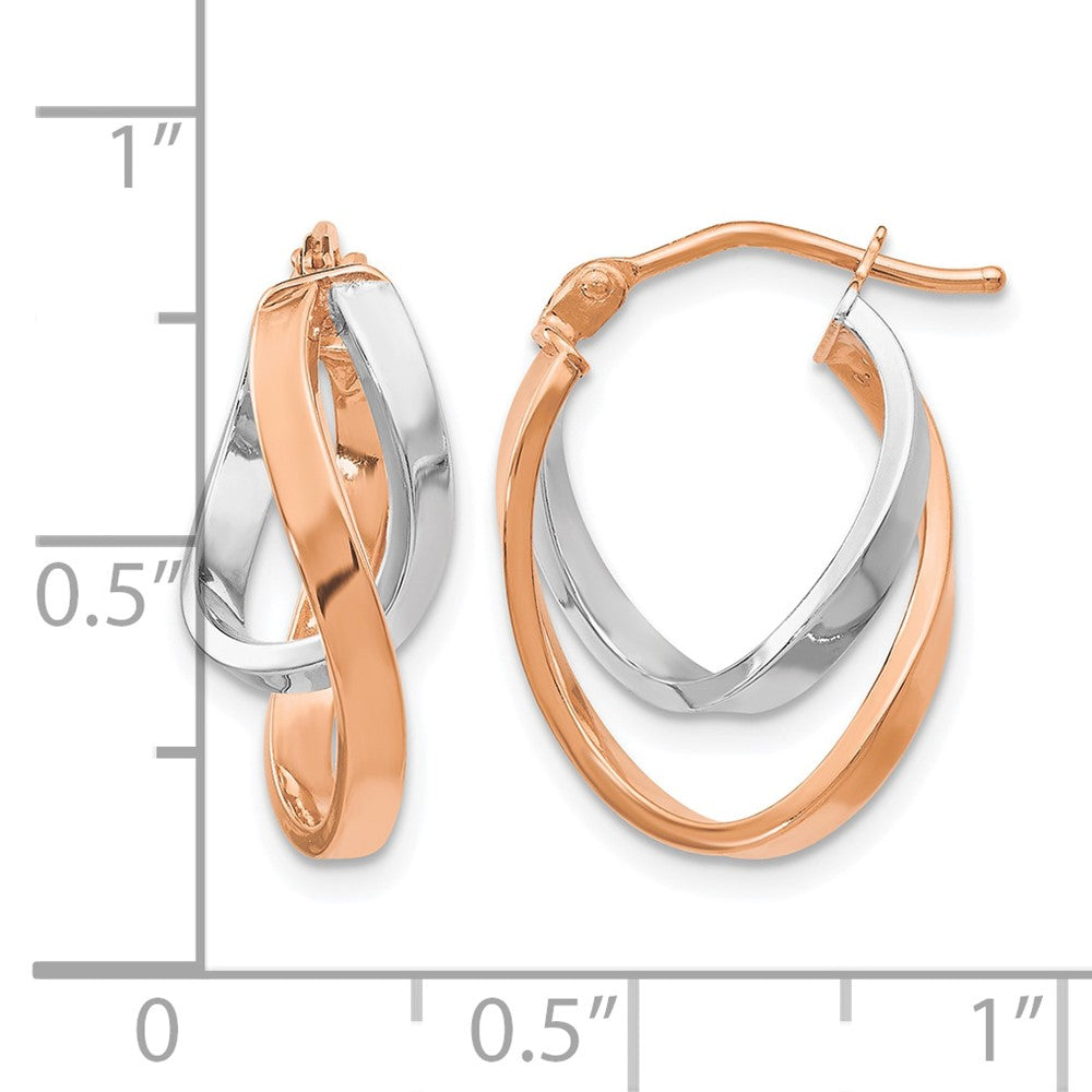 14K Yellow & Rhodium W/Wht/Rose Rh-Plating Polished Hinged Hoop Earrings