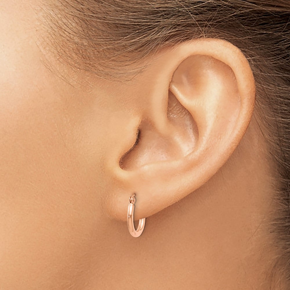 14K Rose Gold 2X12mm Polished Hoop Earrings