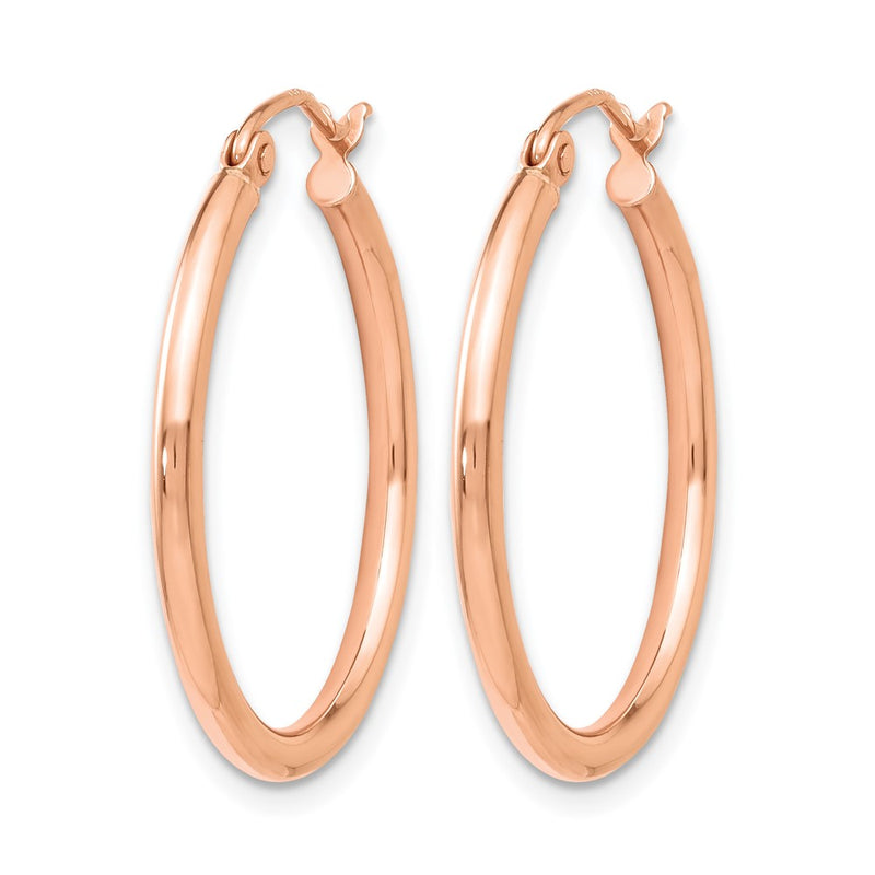 14K Rose Gold 2X25mm Polished Hoop Earrings