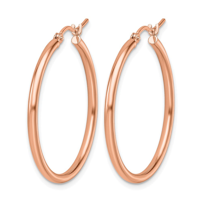 14K Rose Gold 2X30mm Polished Hoop Earrings