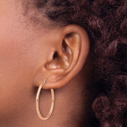 14K Rose Gold 2X30mm Polished Hoop Earrings