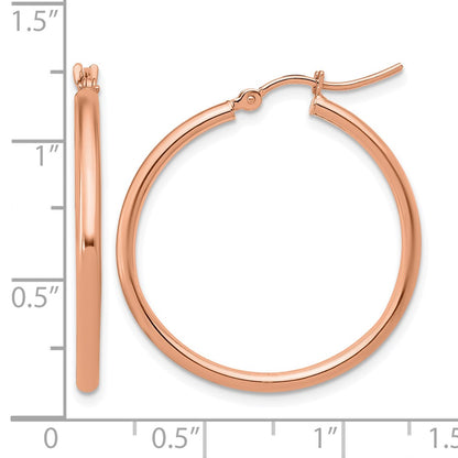 14K Rose Gold 2X30mm Polished Hoop Earrings