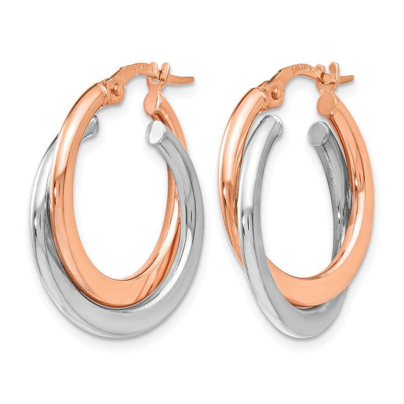 14K Yellow & Rhodium With Polished Hinged Double Hoop Earrings
