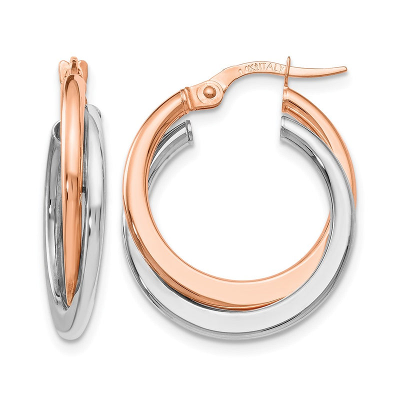 14K Yellow & Rhodium With Polished Hinged Double Hoop Earrings