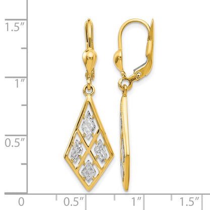 14K Yellow & Rhodium With D/C Leverback Earrings