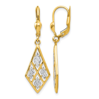 14K Yellow & Rhodium With D/C Leverback Earrings