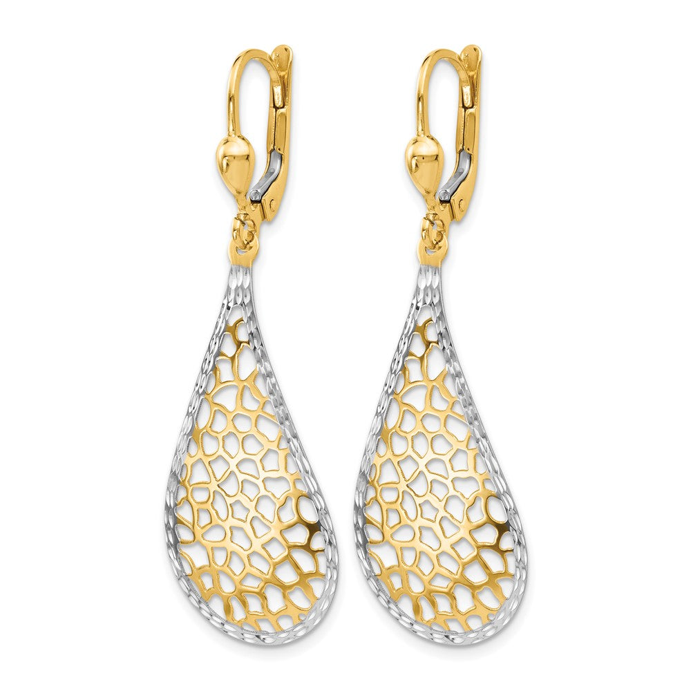 14K Yellow & Rhodium W/White Polished And D/C Leverback Earrings