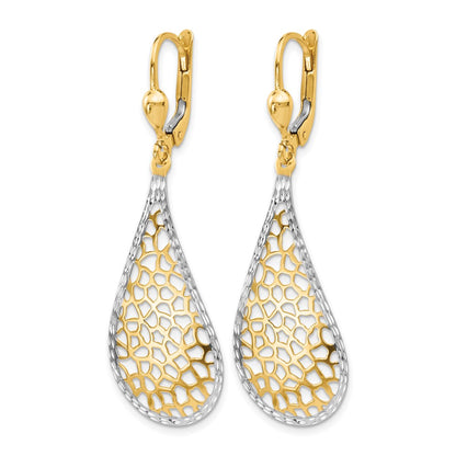 14K Yellow & Rhodium W/White Polished And D/C Leverback Earrings