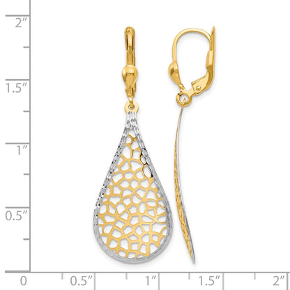 14K Yellow & Rhodium W/White Polished And D/C Leverback Earrings