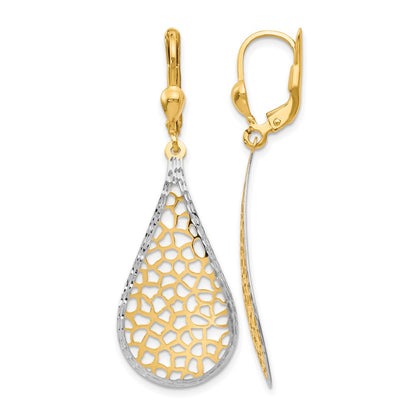 14K Yellow & Rhodium W/White Polished And D/C Leverback Earrings