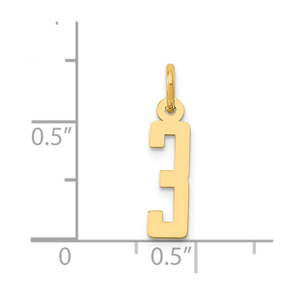 14K Yellow Gold Small Elongated Number 3 Charm
