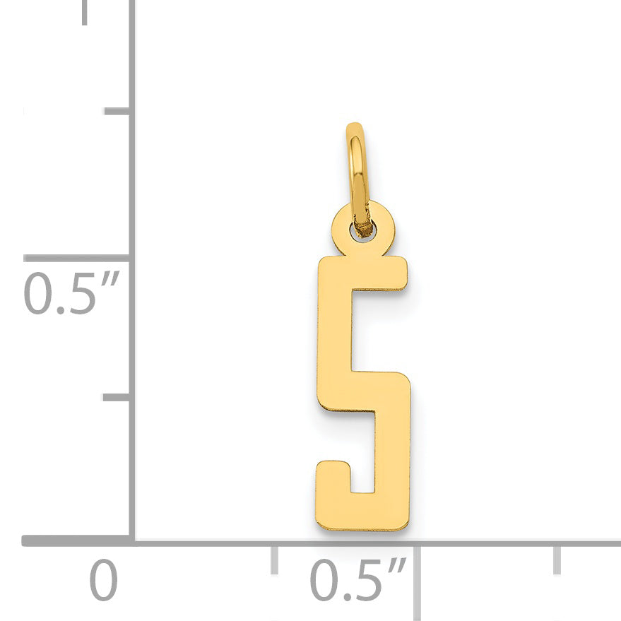 14K Yellow Gold Small Elongated Number 5 Charm
