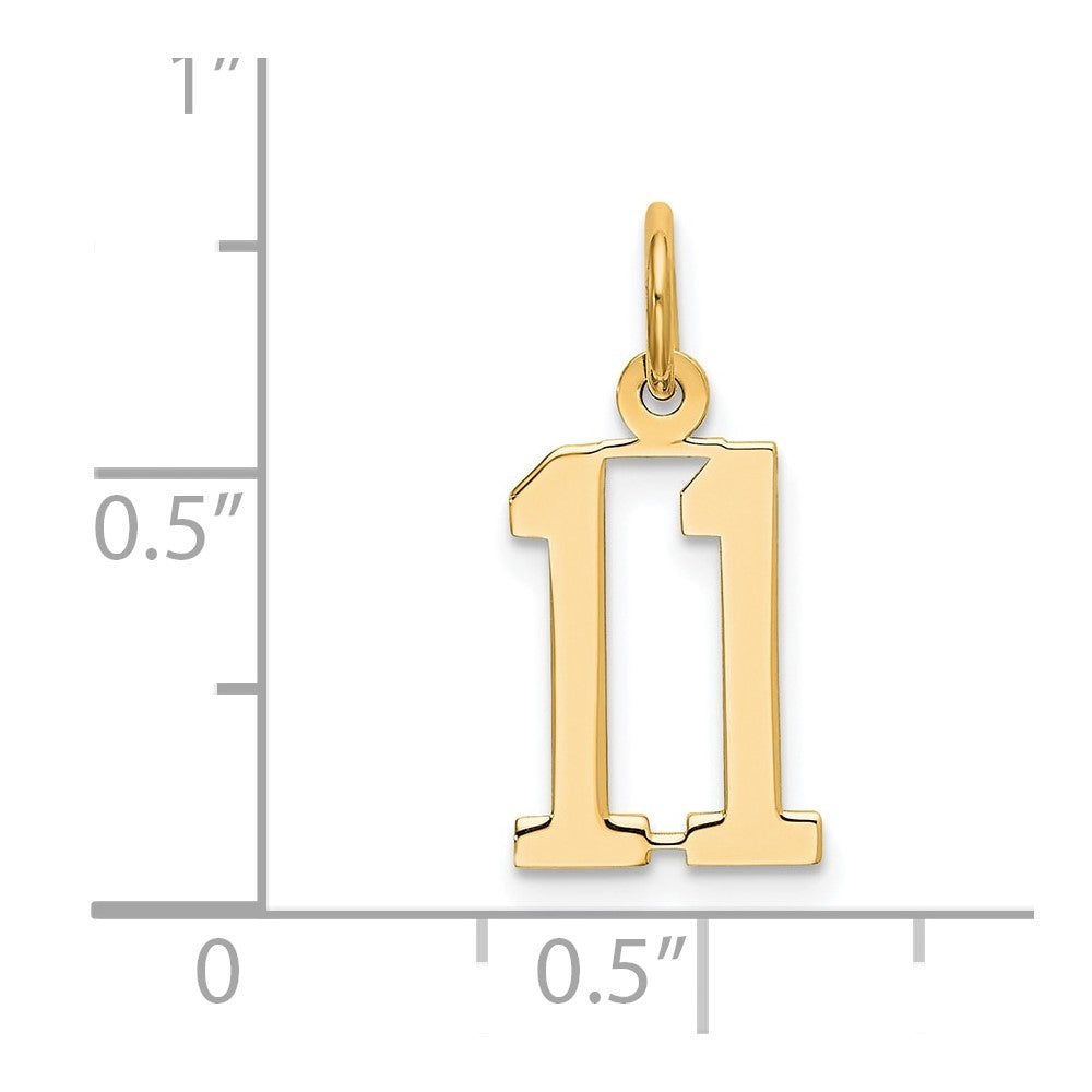 14K Yellow Gold Small Elongated Number 11 Charm
