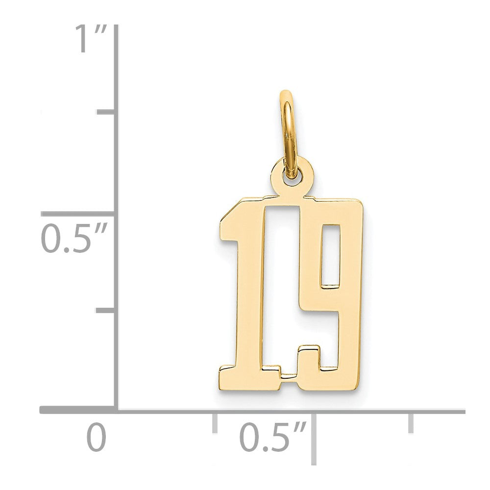 14K Yellow Gold Small Elongated Number 19 Charm