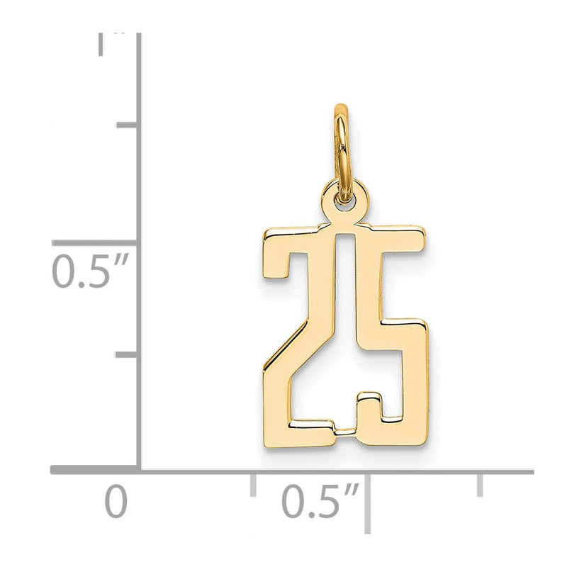 14K Yellow Gold Small Elongated Number 25 Charm