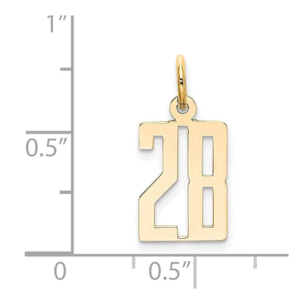 14K Yellow Gold Small Elongated Number 28 Charm