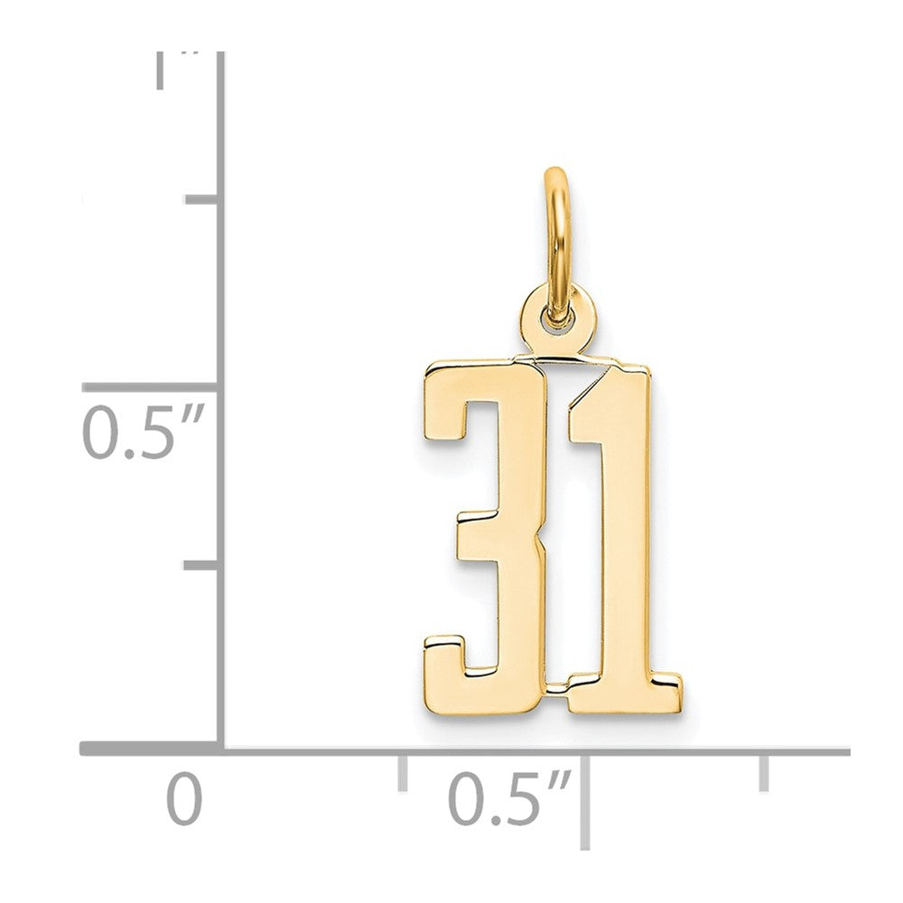 14K Yellow Gold Small Elongated Number 31 Charm