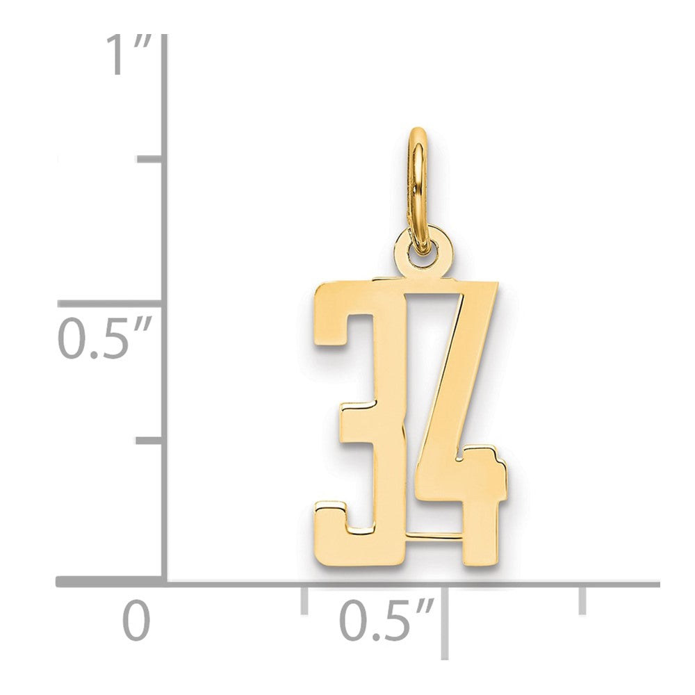 14K Yellow Gold Small Elongated Number 34 Charm