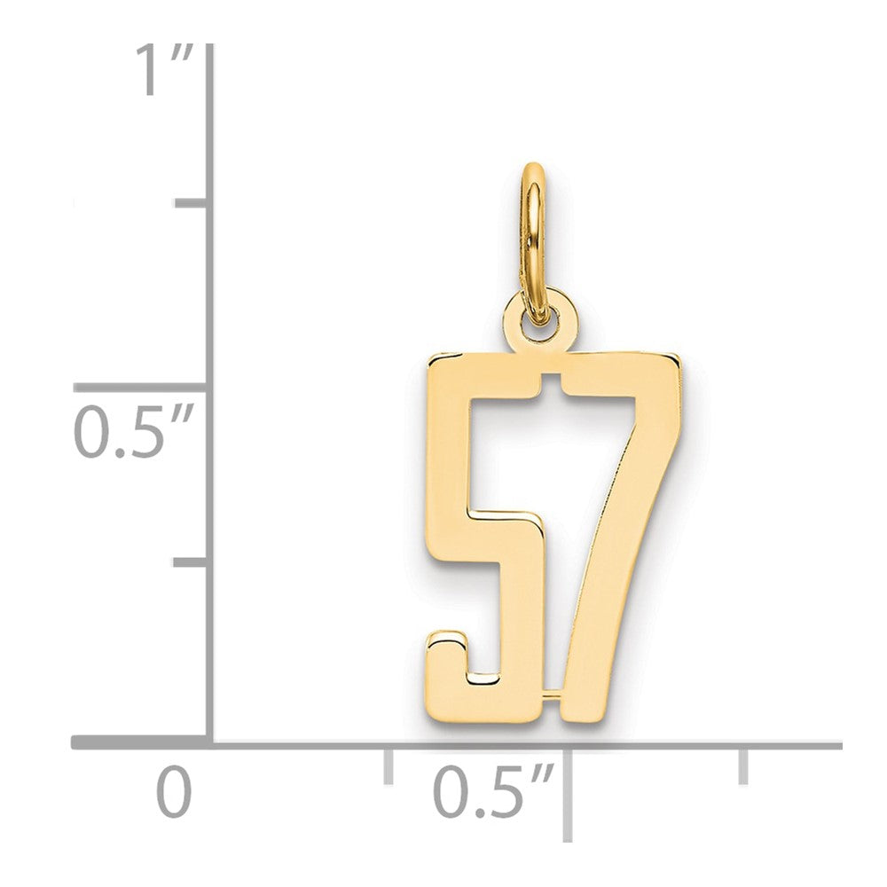 14K Yellow Gold Small Elongated Number 57 Charm