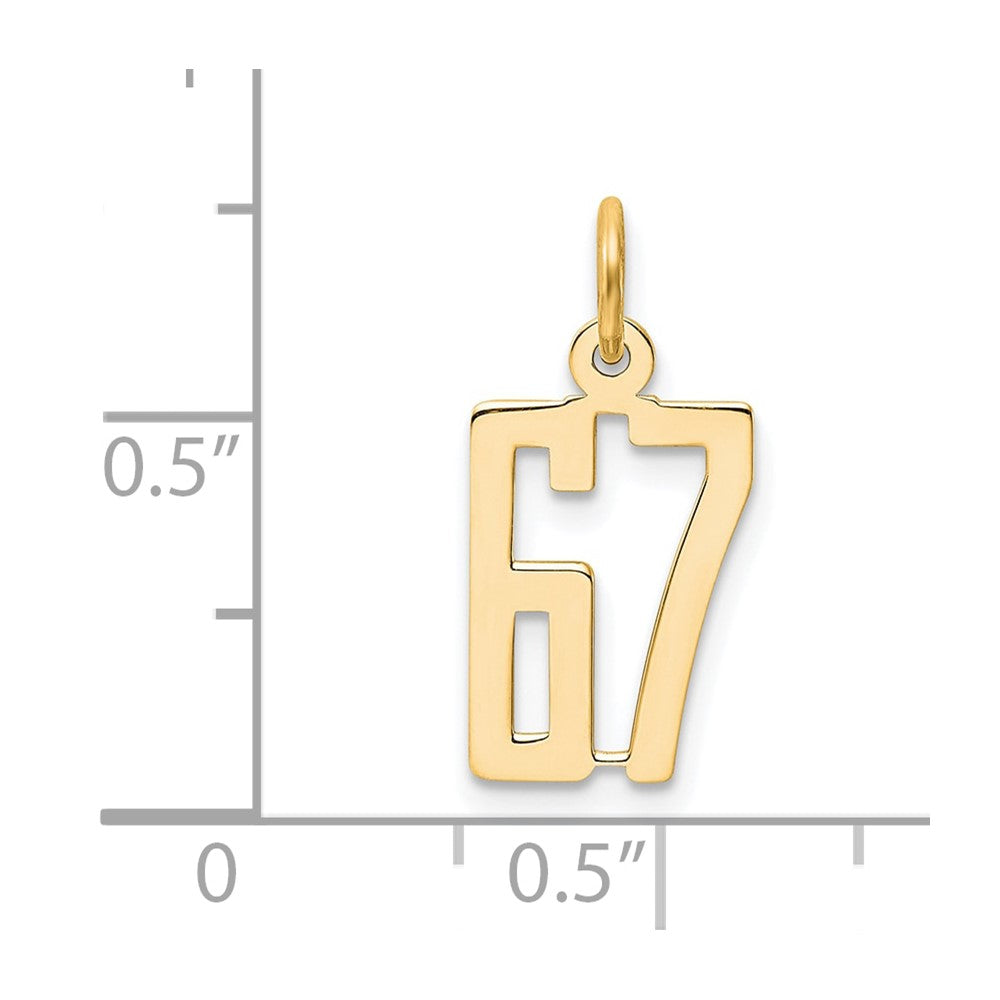 14K Yellow Gold Small Elongated Number 67 Charm