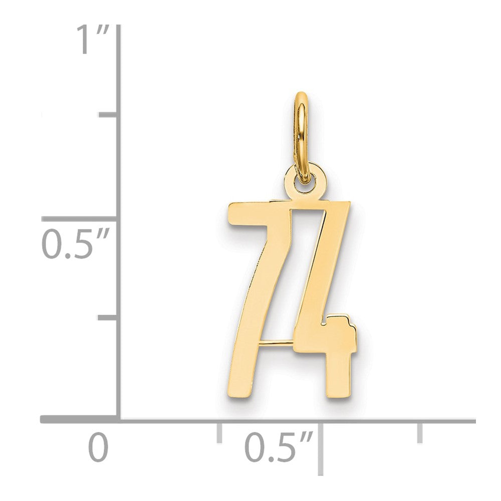 14K Yellow Gold Small Elongated Number 74 Charm